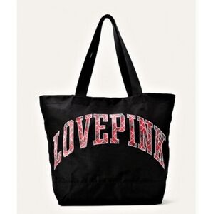 Victoria's Secret Pink Love Pink Canvas Tote Black Pink With Tags La Canvas Tote